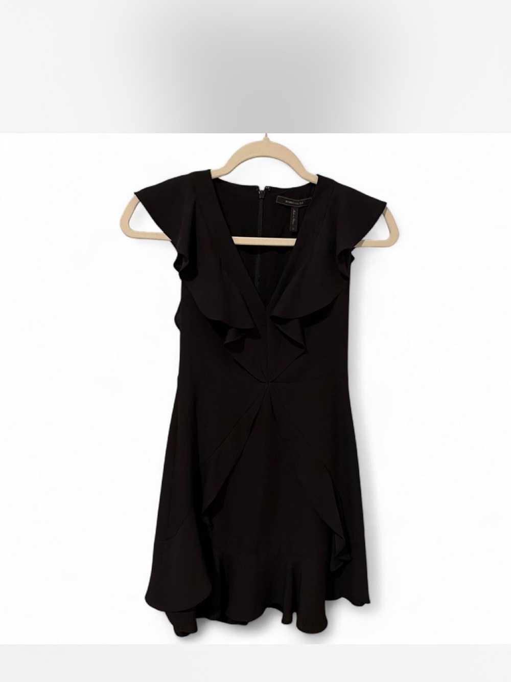 BCBGMaxAzria Black Ruffle V-Neck Mini Dress